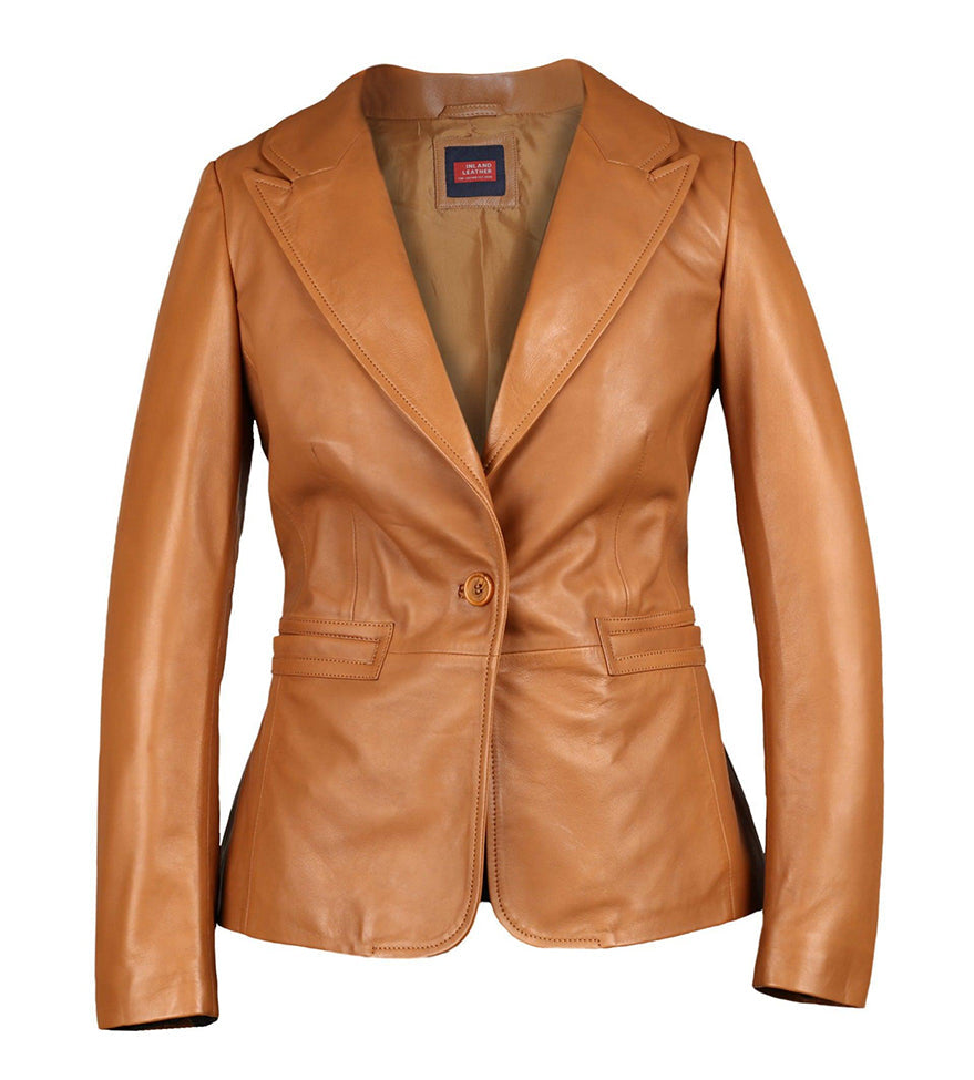 Sylvia Womens Lambskin Tan Leather Blazer